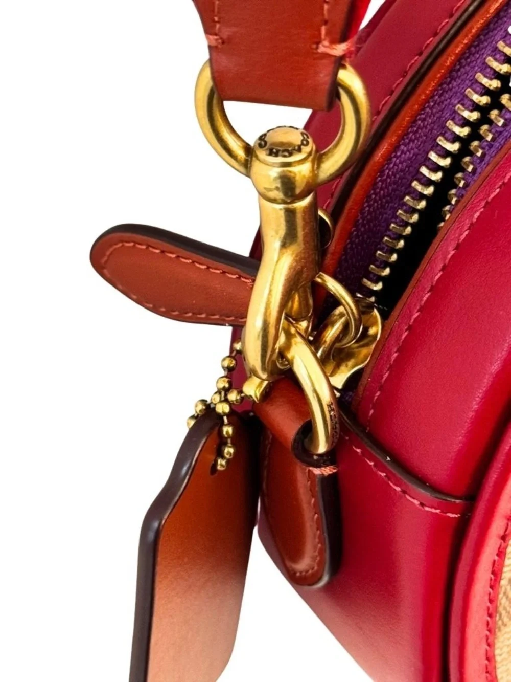 Coach Lunar New Year Kia Circle Bag Signature Canvas Red Lavender Zip